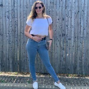 Express Off the Shoulder White‎ cropped top Small